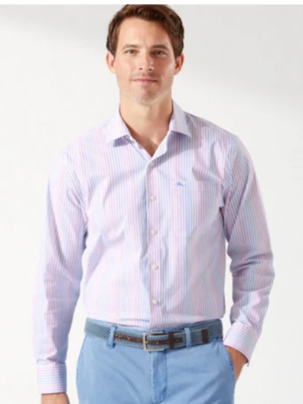 Tommy Bahama Men's Large Striped Long Sleeve Button Down Shirt Pastel Marlin